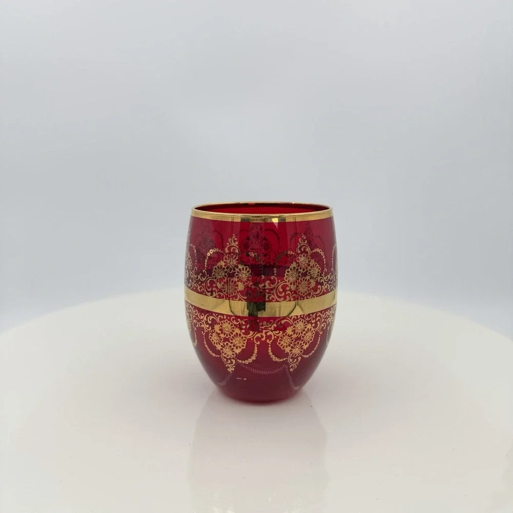 Vintage Murano Tre Fuochi Ruby Red Gold Mini Tumbler Juice Glass 3
